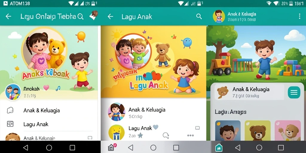 Antarmuka aplikasi ATOM138 dengan lagu anak yang menarik.