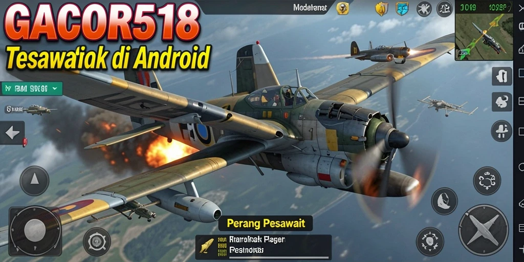Screenshot GACOR518 menampilkan aksi pertempuran pesawat yang intens.