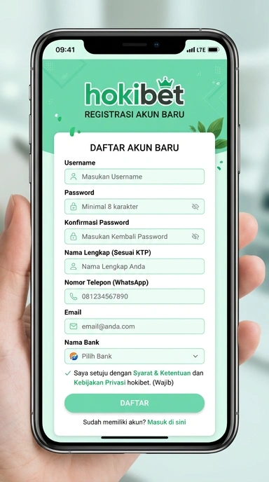 Tampilan halaman daftar hokibet