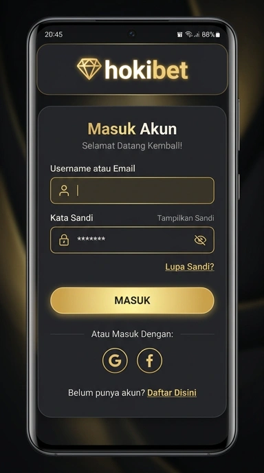 Tampilan halaman login hokibet